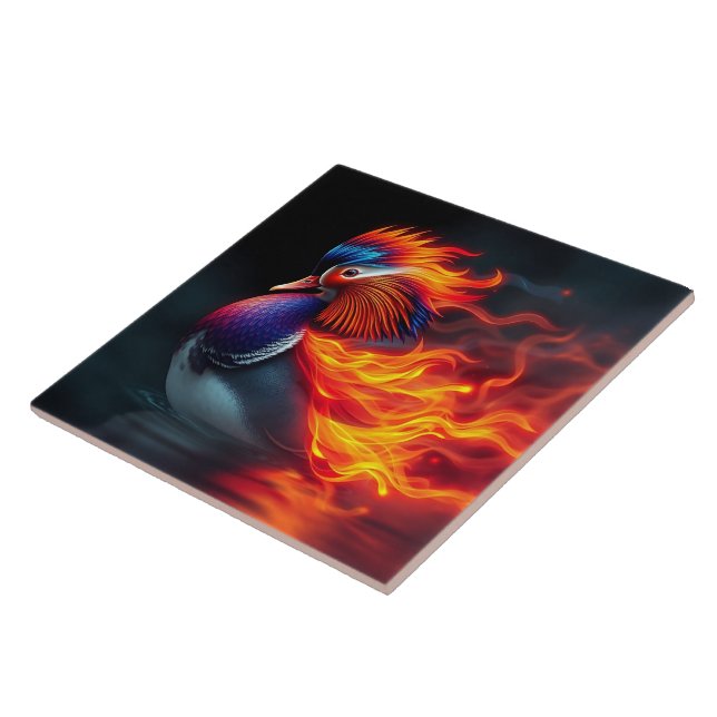 Azulejo De Cerâmica Stunning Flame-boyant Firebird Hot Mandarin Duck (Lateral)