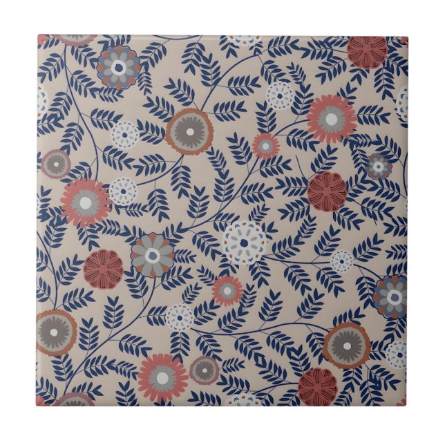 Azulejo De Cerâmica Stunning Teal and Magenta Foliage Pattern  (Frente)