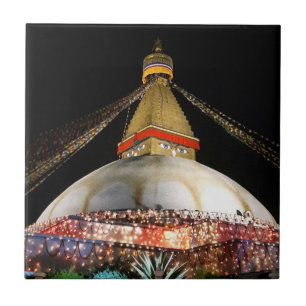 Azulejo De Cerâmica Stupa Boudhanath, Kathmandu na noite - Nepal