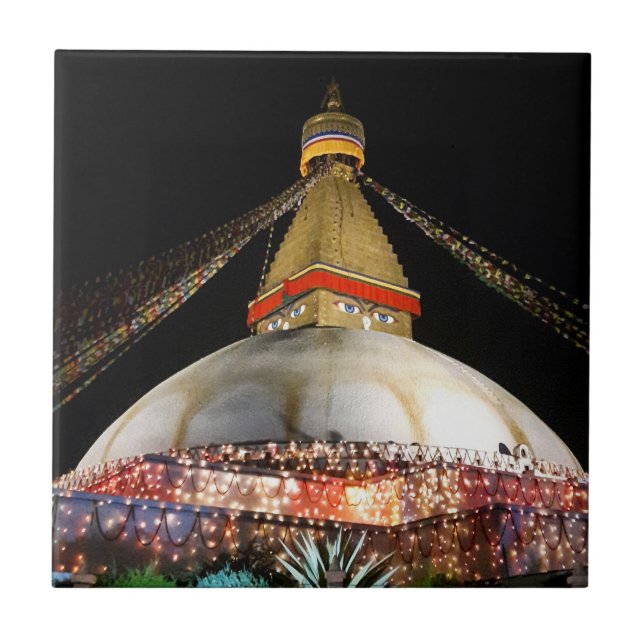 Azulejo De Cerâmica Stupa Boudhanath, Katmandu à noite - Nepal (Frente)