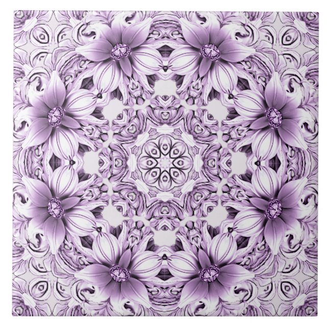 Azulejo De Cerâmica Stylish Purple Flowers Ceramic Tile (Frente)