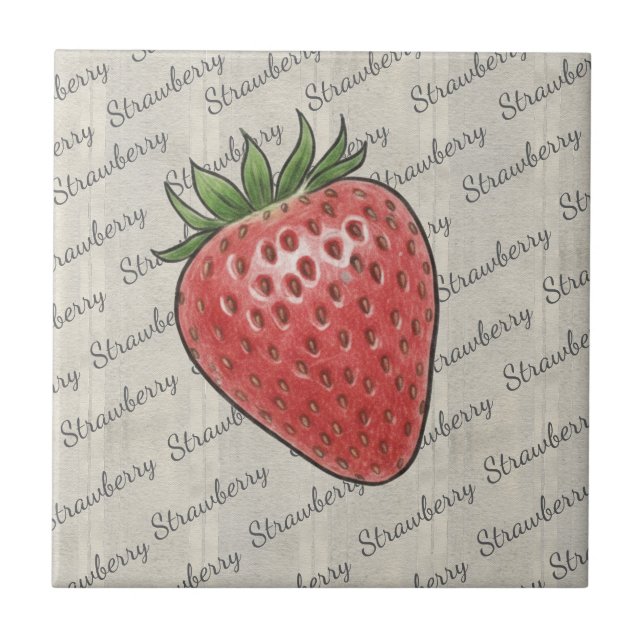 Azulejo De Cerâmica Stylish script text based background Strawberry (Frente)