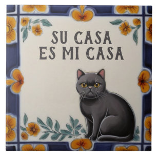 Azulejo De Cerâmica Sua Casa é Minha Casa - Humor Divertido de Gato Es