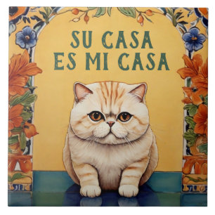 Azulejo De Cerâmica Sua Casa é Minha Casa - Humor Felino Espanhol Dive