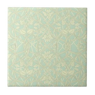 Azulejo De Cerâmica Suave Treliça Botânica Art Nouveau em Azul-Mint