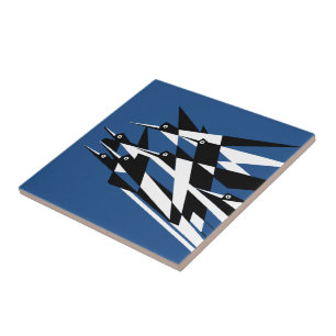Azulejo De Cerâmica Suba aos pássaros geométricos do art deco do