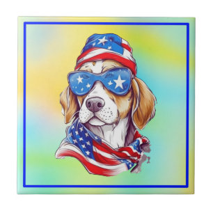 Azulejo De Cerâmica Sublimação de Cachorro de 4 de Julho-66361