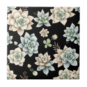 Azulejo De Cerâmica Suculenta Roseta Mal-humorada Preta Luxo Botânico