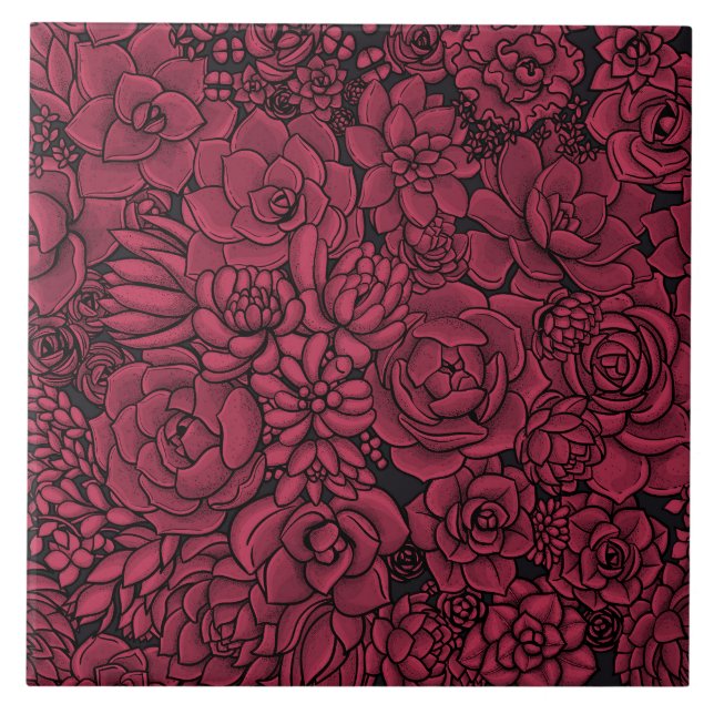 Azulejo De Cerâmica Suculentos na Viva Magenta - Cor do Ano 2023 (Frente)