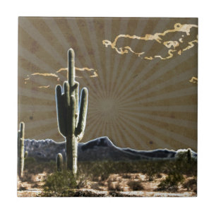 Azulejo De Cerâmica sudoeste de arte Desert suculenta Saguaro Cactus