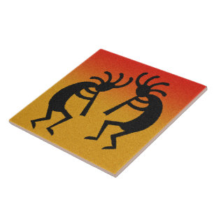Azulejo De Cerâmica Sudoeste do por do sol do deserto de Kokopelli