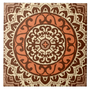 Azulejo De Cerâmica Sudoeste do Sol Mandala Batik, ferrugem e castanho