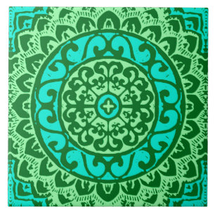 Azulejo De Cerâmica Sudoeste do Sol Mandala Batik, Verde limão