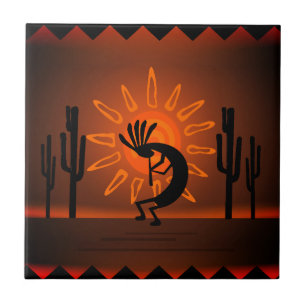Azulejo De Cerâmica Sudoeste Kokopelli Desert Sunset Brown