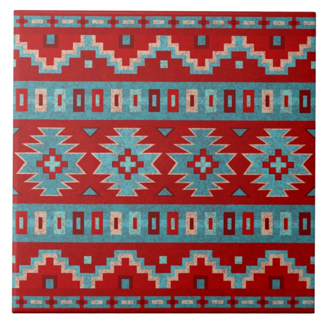 Azulejo De Cerâmica Sudoeste Mesas Turquoise & Red (Frente)