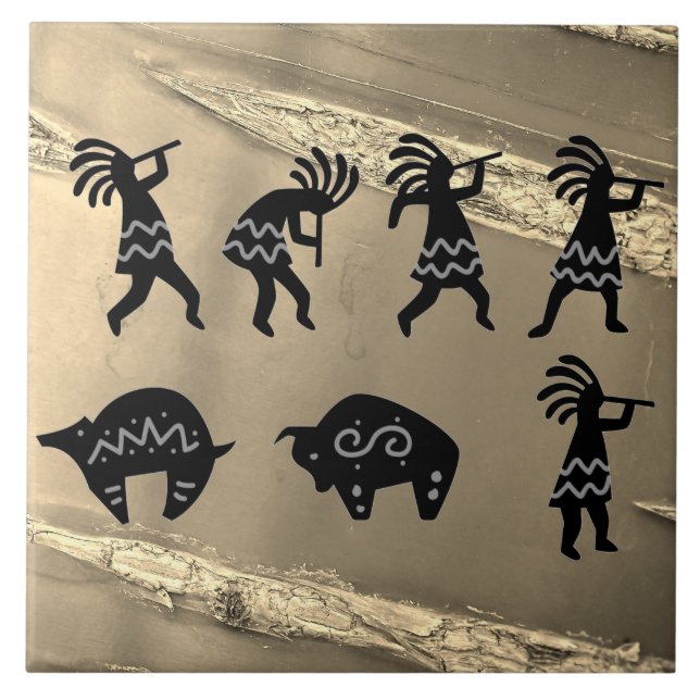Azulejo De Cerâmica Sudoeste Petroglich Sepia Kokopelli (Frente)