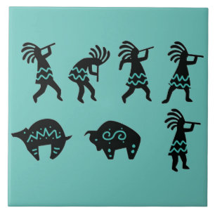Azulejo De Cerâmica Sudoeste Petroglich Turquoise Kokopelli