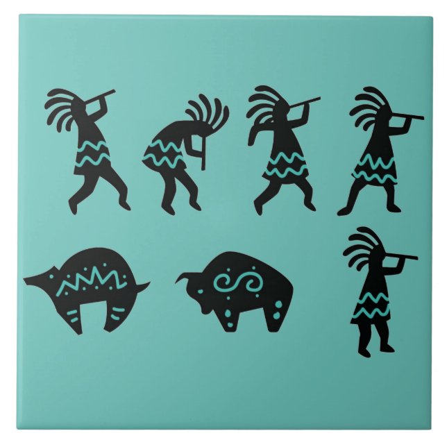 Azulejo De Cerâmica Sudoeste Petroglich Turquoise Kokopelli (Frente)