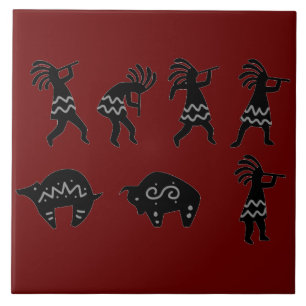 Azulejo De Cerâmica Sudoeste Petroglich Vermelho Escuro Kokopelli