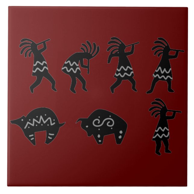 Azulejo De Cerâmica Sudoeste Petroglich Vermelho Escuro Kokopelli (Frente)