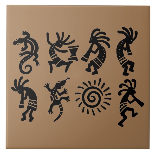 Azulejo De Cerâmica Sudoeste Petroglicph Kokopelli Brown (Frente)