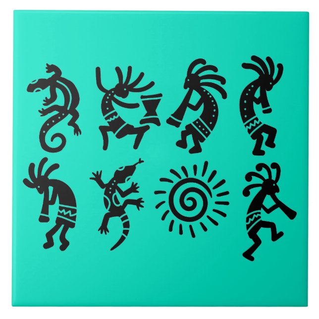Azulejo De Cerâmica Sudoeste Petroglicph Kokopelli Turquoise (Frente)