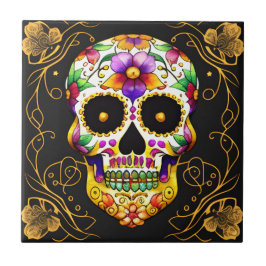 Azulejo De Cerâmica Sugar Skull Art - Captivação do Dia de los Muertos