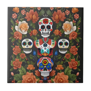 Azulejo De Cerâmica Sugar Skull Art - Dia de los Muertos
