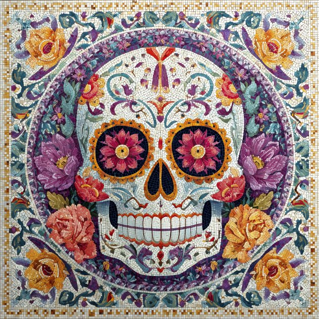 Azulejo De Cerâmica Sugar Skull Mosaic Day Of The Dead Ceramic Tile (Criador carregado)