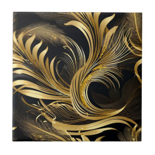 Azulejo De Cerâmica Sugestões do Ouro abstrato