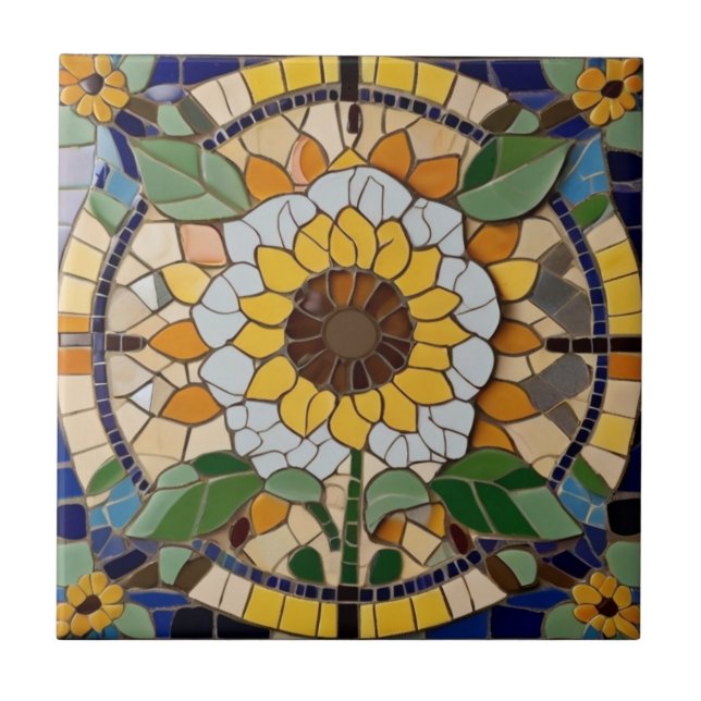 Azulejo De Cerâmica Summer Sunflower Faux Mosaic (Frente)
