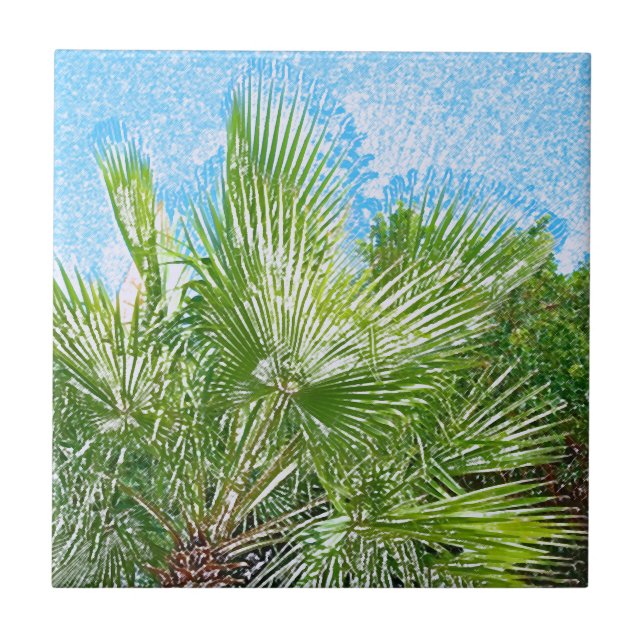 Azulejo De Cerâmica Summer Vibes Palm Tree deixa verde-claro (Frente)