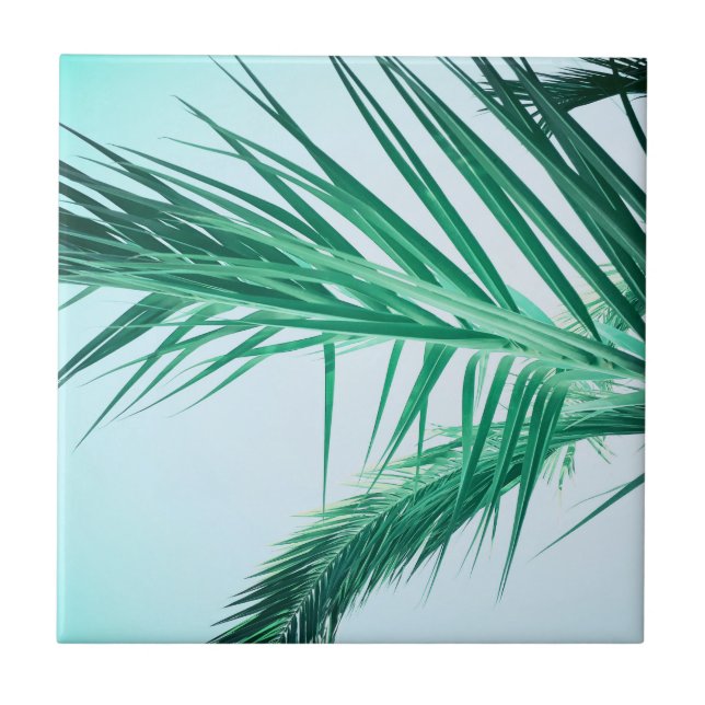 Azulejo De Cerâmica Summer Vibes Palm Tree deixa verde-claro (Frente)