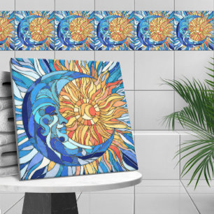 Azulejo De Cerâmica Sun e Moon Mosaico Art