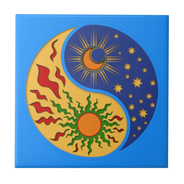 Azulejo De Cerâmica Sun e Moon Yin Yang Colorful (Frente)