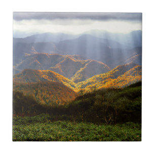 Azulejo De Cerâmica Sun Rays Sobre Montanhas Shirakami-Sanchi