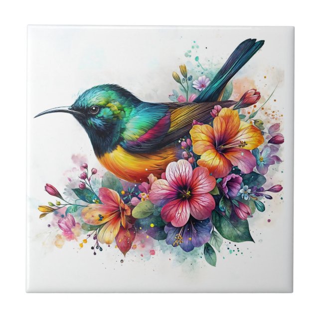 Azulejo De Cerâmica Sunbird Watercolor Art (Frente)