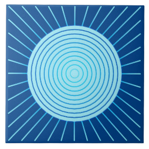 Azulejo De Cerâmica Sunburst Geométrico Moderno - Azul Cobalto e Aqua