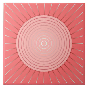 Azulejo De Cerâmica Sunburst Geométrico Moderno - Coral Profundo Rosa