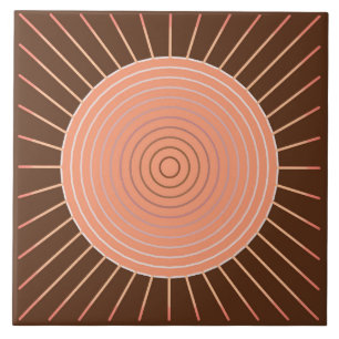 Azulejo De Cerâmica Sunburst geométrico moderno - pêssego e Brown