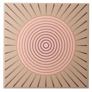 Azulejo De Cerâmica Sunburst geométrico moderno - pêssego e Tan