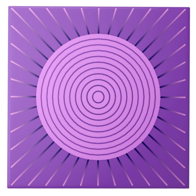 Azulejo De Cerâmica Sunburst Geométrico Moderno - Roxo Ametista (Frente)