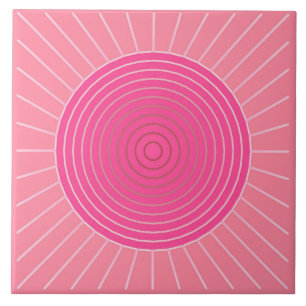 Azulejo De Cerâmica Sunburst Geométrico Moderno - Sombras de Rosa Cor