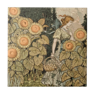 Azulejo De Cerâmica Sunflower Art Nouveau Garden Grasset Woman