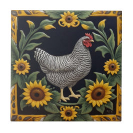 Azulejo De Cerâmica Sunflower Chicken - Grey Hen & Sunflowers