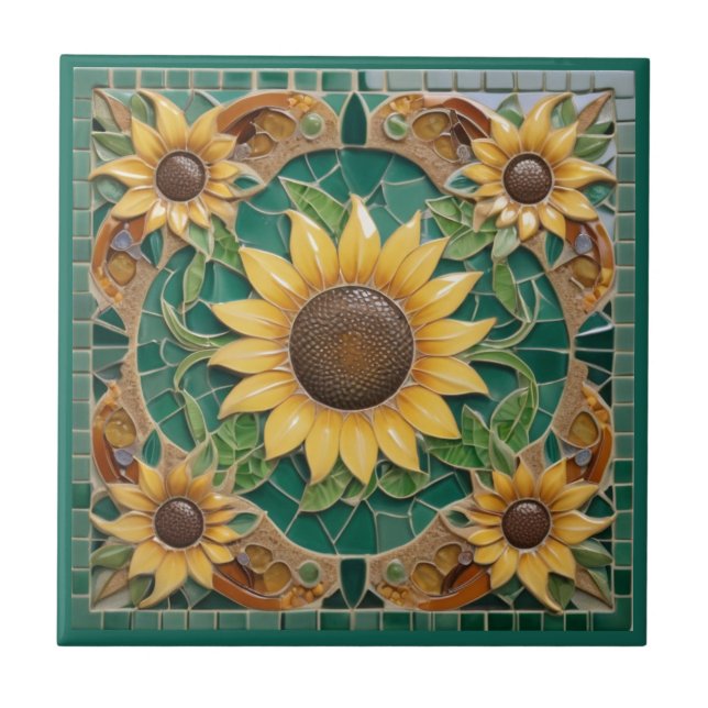 Azulejo De Cerâmica Sunflower Faux Mosaic Dark Green (Frente)