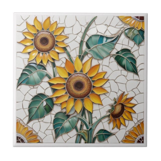 Azulejo De Cerâmica Sunflower Faux Mosaico White (Frente)