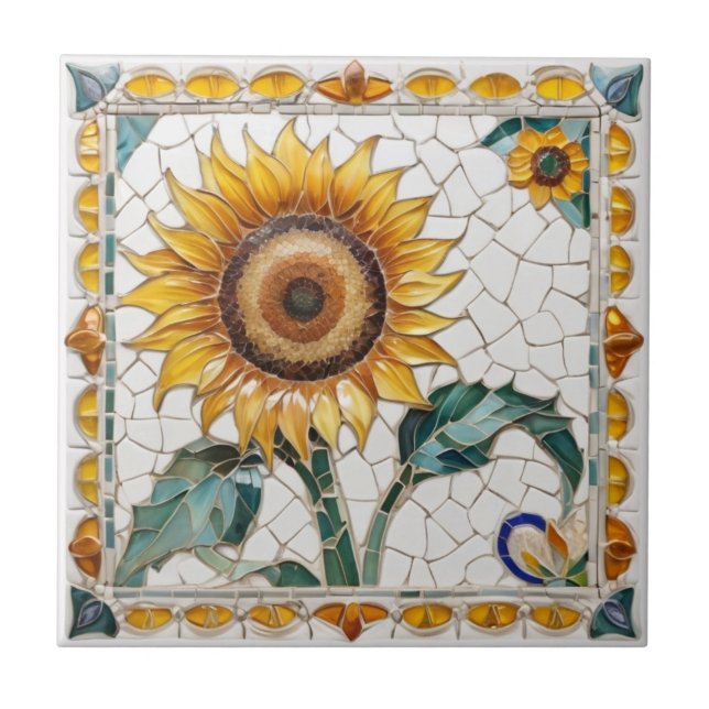 Azulejo De Cerâmica Sunflower Faux Mosaico White (Frente)