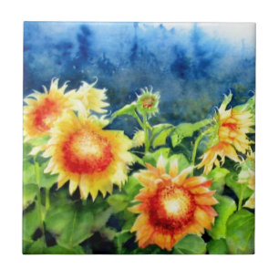 Azulejo De Cerâmica Sunflower Fields 2, girassóis amarelos