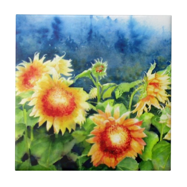 Azulejo De Cerâmica Sunflower Fields 2, girassóis amarelos (Frente)